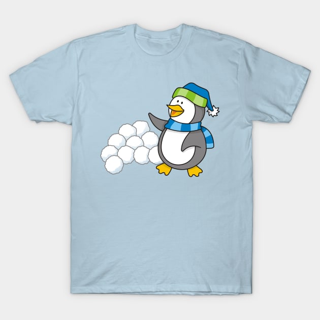 Little Penguin with Snow Balls Waving T-Shirt by sifis